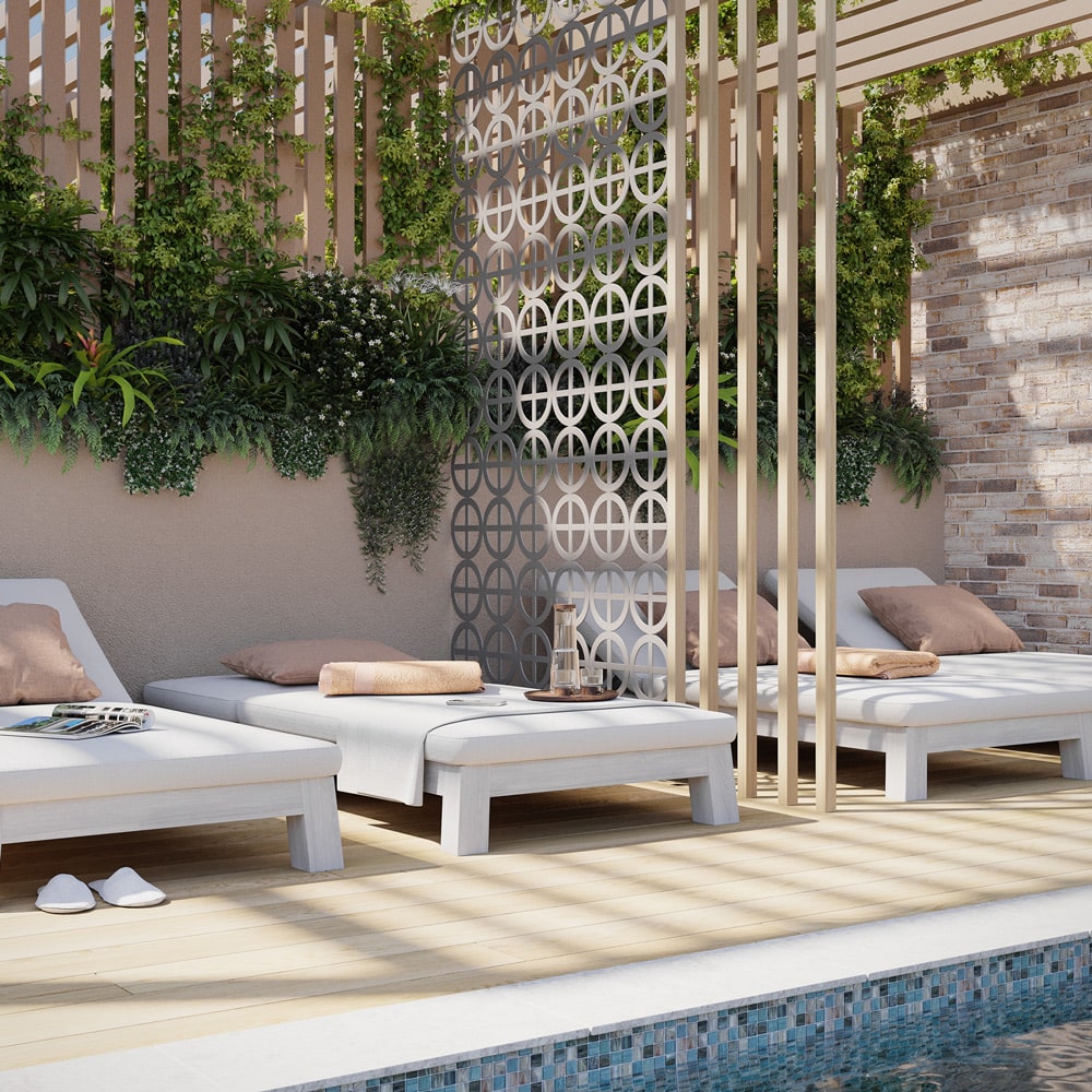 Elisi Residences render of poolside lounges