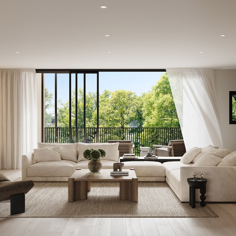 Mayne Residences render of the living room cropped